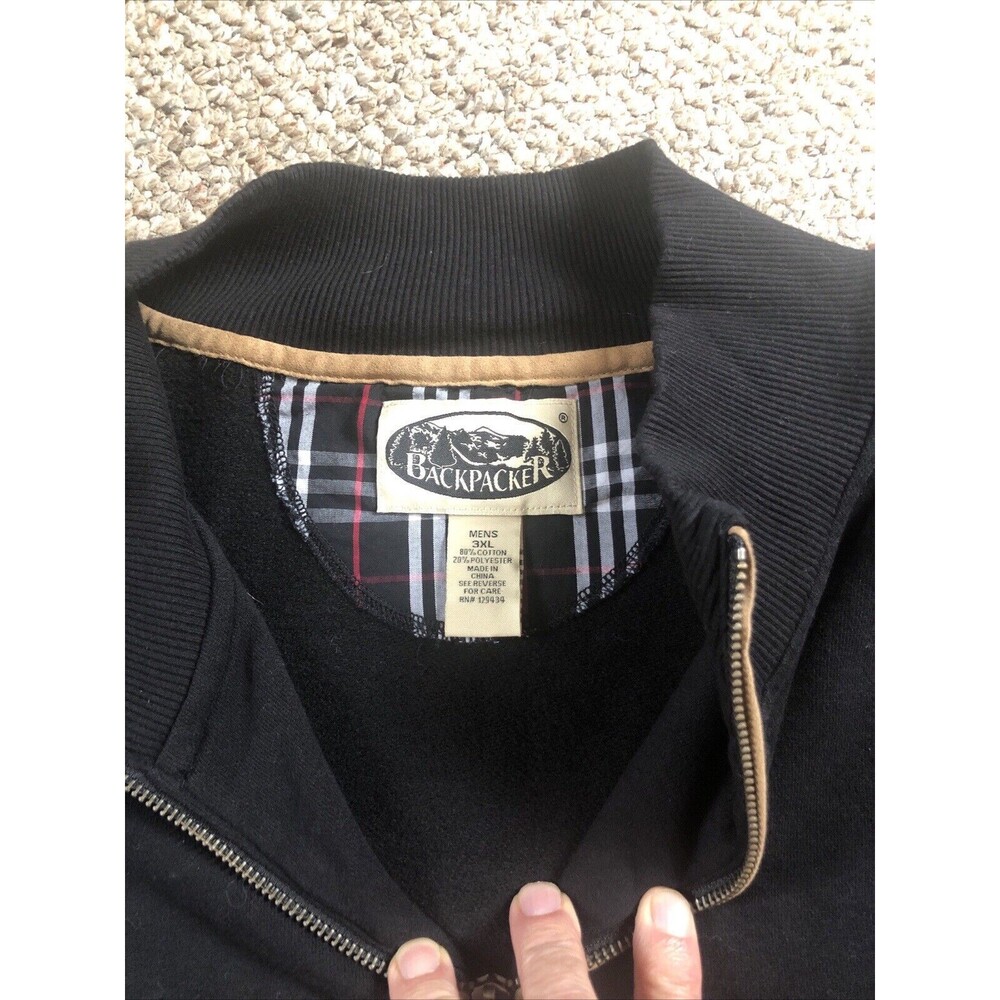 Backpacker Men's 3XL 1/4 zip Sweatshirt‎ Black with Vintage elbow patches